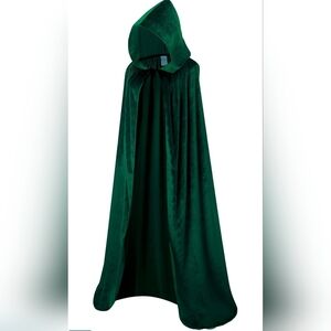 Unisex Green Velvet Cape with Hood Adult Halloween Costume Cloak Cosplay - 59"